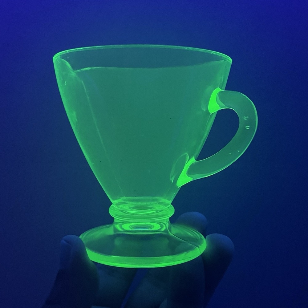Vintage Green Uranium Glass Paneled Footed‎ Creamer Pitcher – Strong Glow - 3.5"